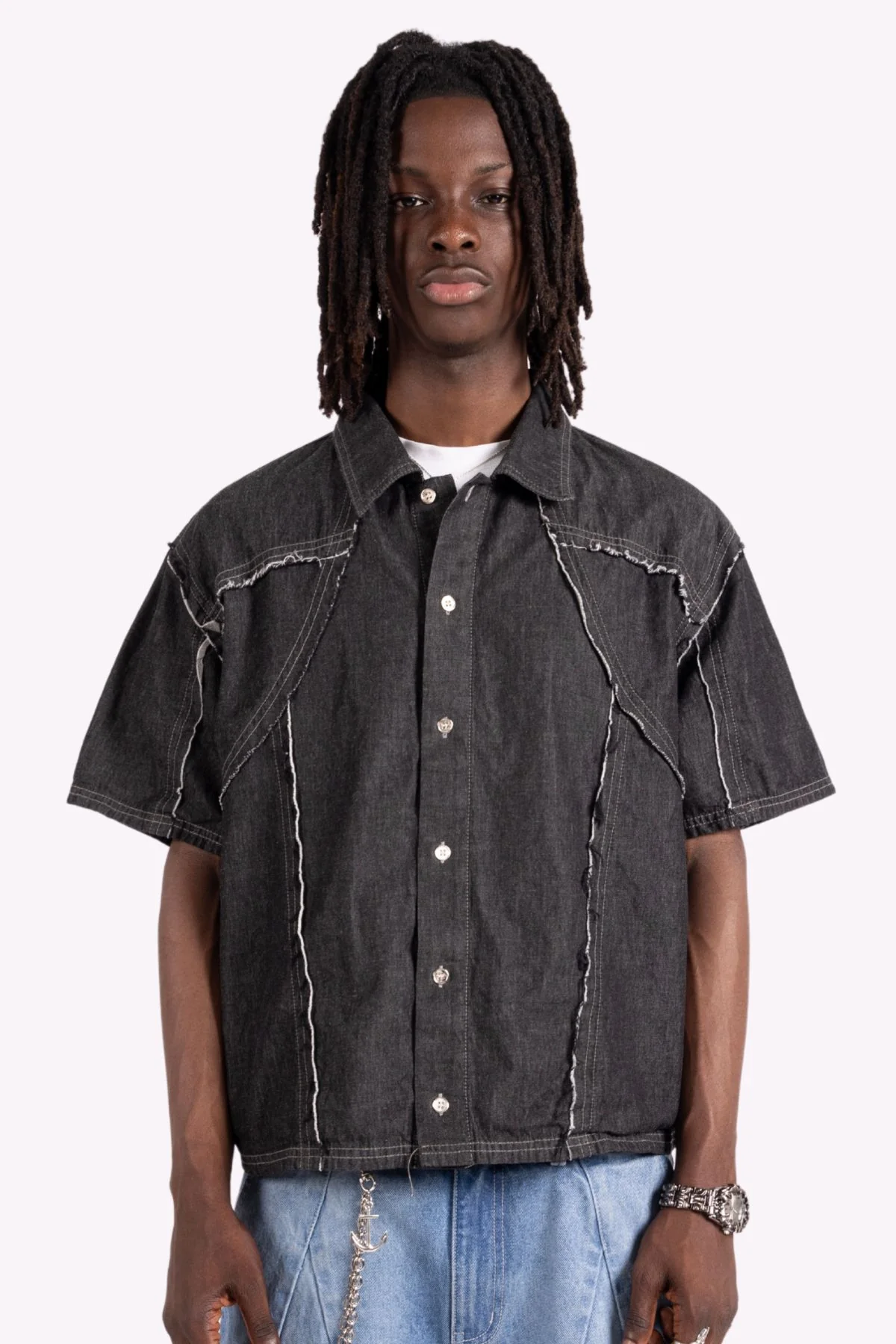 Distressed Collared Shirt Black - Image 2