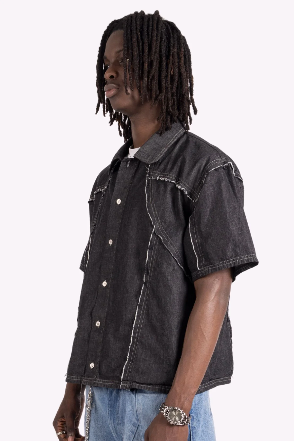 Distressed Collared Shirt Black - Image 5