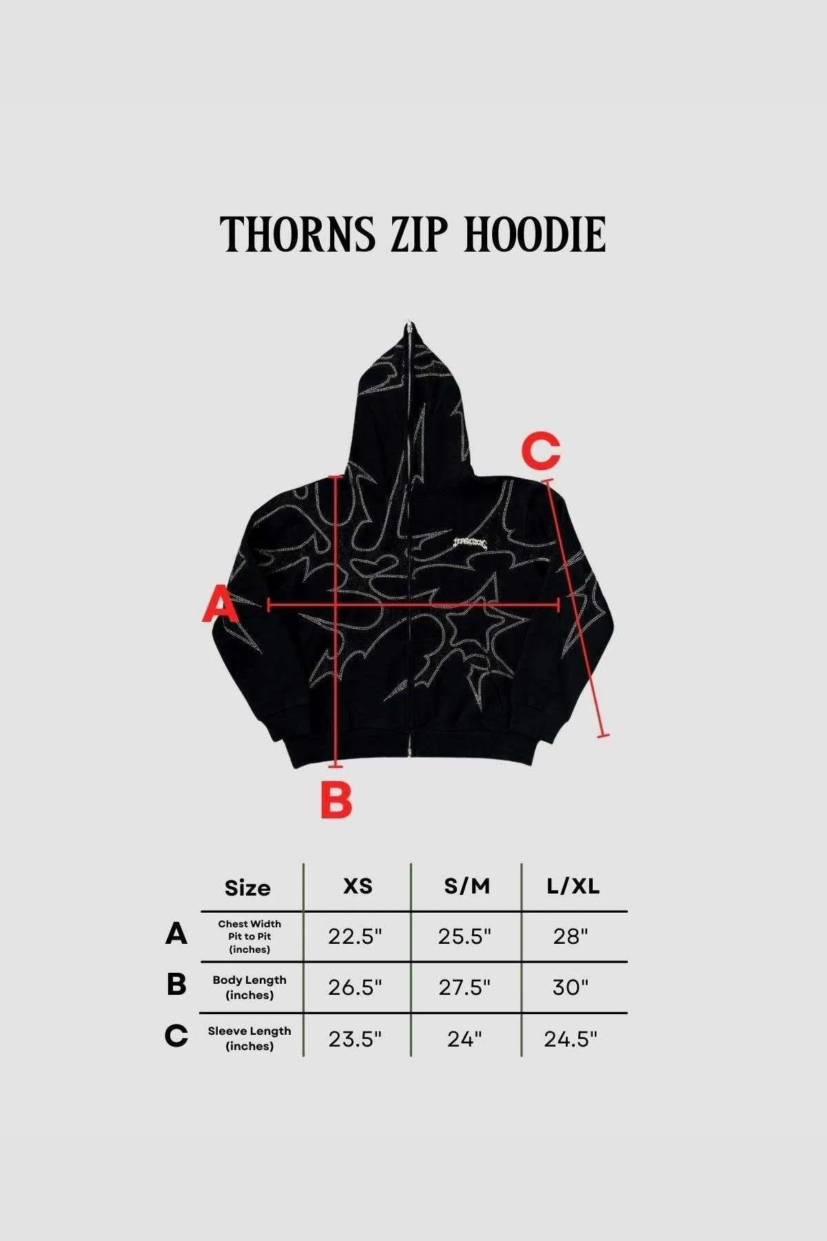 THORNS ZIP HOODIE BLACK - Image 8